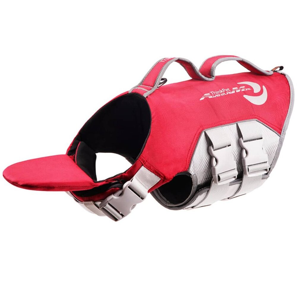 ThinkPet Dog Life Jacket, Reflective Lifesaver with Rescue Handle, RED XXL